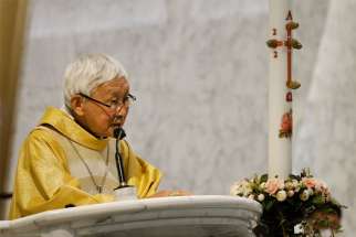 Cardinal Joseph Zen Ze-kiun, retired bishop of Hong Kong, celebrates Mass in Hong Kong May 24, 2022. May 24 is marked worldwide as the day for prayer for the church in China.