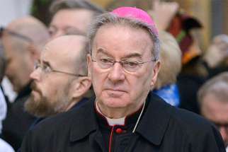  Italian Archbishop Luigi Ventura, the former Vatican nuncio to France, is pictured in a Dec. 4, 2016, photo. A French criminal court found the archbishop guilty of sexual assault against four men and handed him, in absentia, an eight-month suspended prison sentence.