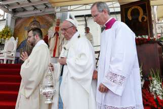 Pope Francis uses incense at the beginning of Mass to mark the 1,050th anniversary of the baptism of Poland near the Jasna Gora Monastery in Czestochowa, Poland, July 28.