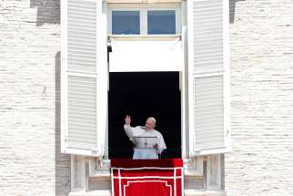 Pope Francis leads the Angelus from his window at the Vatican June 29, 2020, the feast of Sts. Peter and Paul. At his June 28 Angelus, the pope said in order to follow Christ&#039;s call to take up the cross and follow him, Christians must take the same path he did &quot;without looking for shortcuts.&quot; 