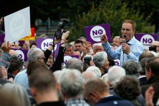 Jim Murphy, a Labor Party member of the British Parliament, addresses a crowd in Edinburgh, Scotland, Sept. 2, as part of his campaign to keep Scotland as part of the United Kingdom. A Sept. 18 ballot will decide whether Scotland will break away from uni on with England and Wales after more than 300 years.