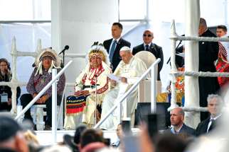 Pope Francis delivers his apology to Canada&#039;s Indigenous peoples in Maskwacis, Alta.