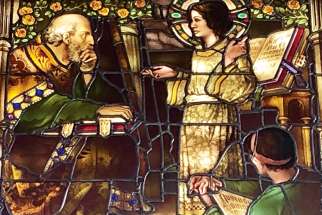 This stained glass window in St. Basil’s Hall at St. Mary’s University in Calgary — depicting a 12-year-old Jesus talking to the elders in the temple  —holds lessons for young teachers, says Gerry Turcotte, among them the idea that learning is a two-way street.