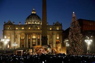 Just before the Christmas tree lighting at the Vatican, Pope Francis says Baby Jesus reminds us of painful plight of migrants.