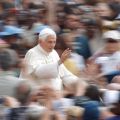 Pope Benedict XVI waves as he arrives to lead his general audience in St. Peter&#039;s Square at the Vatican May 16. 