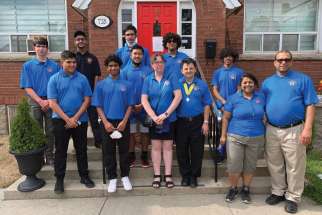 The youth provincial board leadership of the Columbian Squires of Ontario pose for a group photo outside its headquarters in Mississauga after a meeting in July.