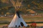 A teepee stands in the graveyard in the Cowessess First Nation near Grayson, Sask., where 751 unmarked graves were found.