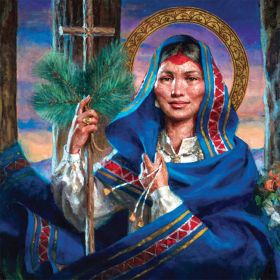 A painting portraying St. Kateri Tekakwitha at the Shrine of Our Lady of Martyrs in Auriesville, N.Y.