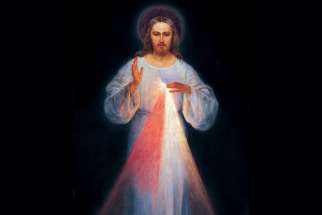 The Divine Mercy, conceived by St. Faustina and painted by Eugeniusz Kazimirowski in 1934.