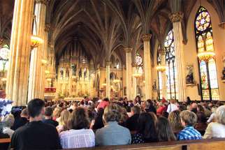 About 2,000 people attend the Detroit Mass Mob event at Sweetest Heart of Mary Church, Detroit’s largest. The church usually hosts about 150 people at a normal Sunday service.