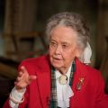 Lorraine Warren gestures during and interview on the set of the movie &quot;The Conjuring.&quot; Now in her 80s, Warren said she was glad that the filmmakers wanted to tell the story of this 1971 haunting.