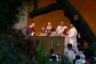 Pope Francis celebrates Mass in Rome&#039;s Prima Porta cemetery Nov. 2, the feast of All Souls. On Nov. 4, the Pope remembered the seven cardinals and 136 bishops who have died since October 25, 2015. 