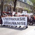 More than 400 people marched on the Quebec Legislature May 18 to show their opposition to plans to legalize euthanasia in Quebec.
