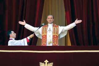 Jude Law portrays the fictional Pope Pius XIII in The Young Pope, a series airing on HBO Canada.