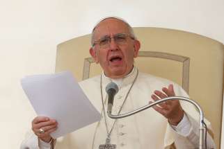 Pope Francis speaks during his general audience in St. Peter&#039;s Square at the Vatican Aug. 31.