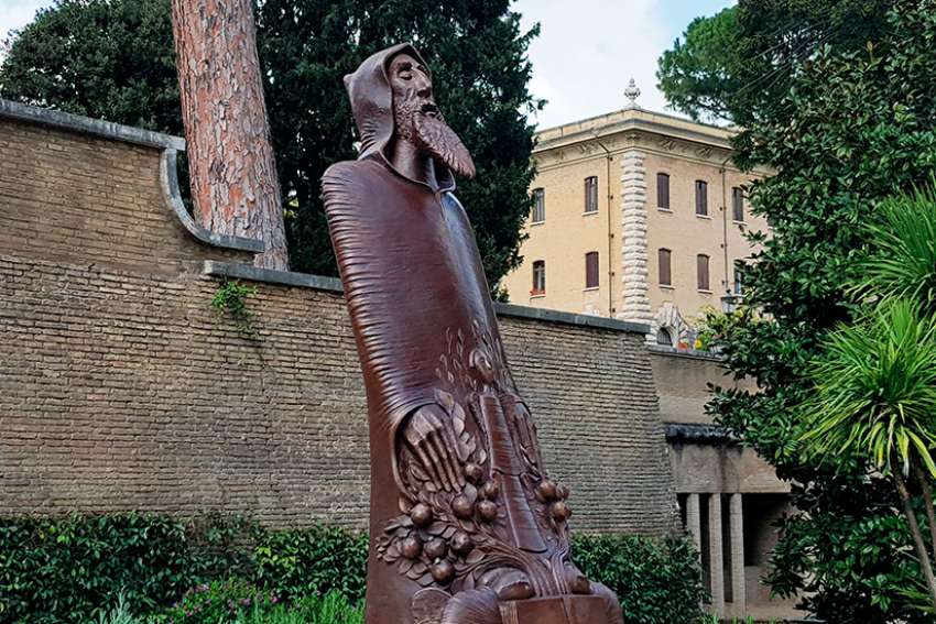 A statue of St. Gregory of Narek, a 10th-century Armenian monk, is seen during its dedication in the Vatican Gardens April 5. Pope Francis blessed the statue in the presence of Armenian President Serzh Sargsyan, Armenian Apostolic Catholicos Karekin II and Armenian Apostolic Catholicos Aram of Cilicia. 