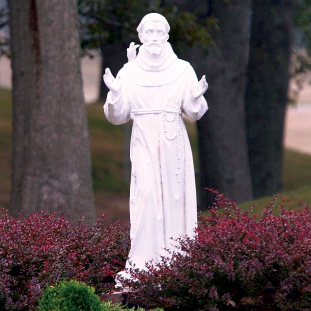 A statue of St. Francis of Assisi overlooks the grounds of St. Gabriel’s Spiritual Centre for Youth in Shelter Island, N.Y. Pope Francis explained that he took the name Francis to show solidarity with the poor, much like St. Francis himself.
