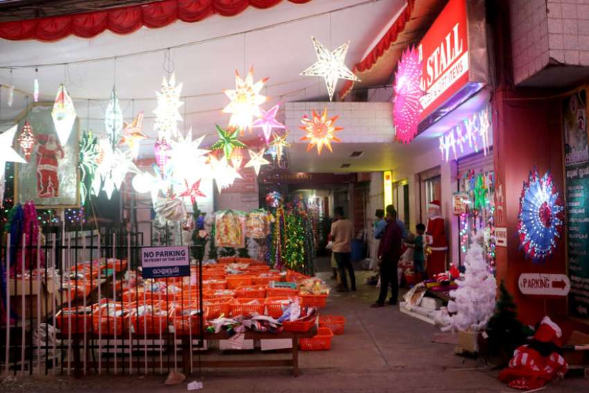 Deserted Christmas stalls are seen in Thiruvananthapuram, India, Dec. 11.