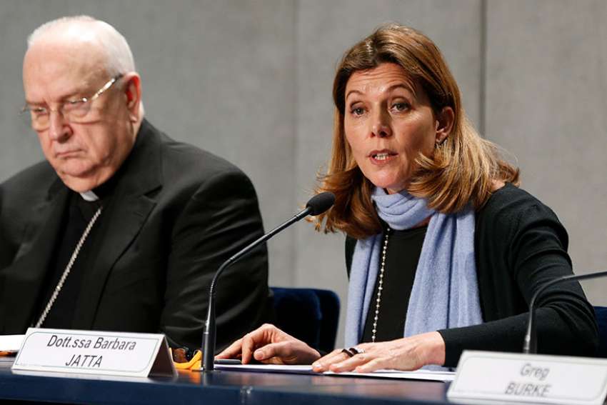 Barbara Jatta, the new director of the Vatican Museums, speaks during a Jan. 23 news conference to unveil the revamped, mobile-compatible website for the Vatican Museums.