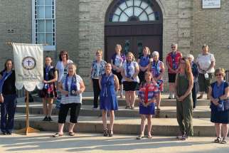 Members of the Notre Dame de Lorette CWL council pose for a photo on the church steps. The council has been honoured with the Manitoba Premier’s Award for its service to the community.