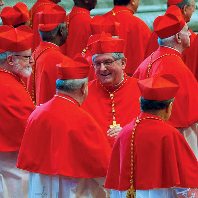 Cardinal Thomas Collins of Toronto mingles with the other cardinals who were elevated to the College of Cardinals during the consistory in St. Peter’s Basilica at the Vatican Feb. 18. The Pope created 22 new cardinals. That brings the number of cardinals to 213, 125 under the age of 80 and eligible to participate in a conclave to elect a pope.