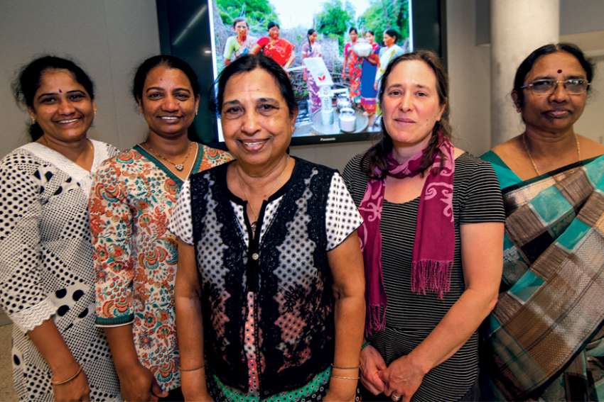 SOPAR workers from India — Latha Dodda, Shobha Singareddy, Angel Gingras, Janice Aubrey and Jethrutha Reddy —visited the Sisters of St. Joseph in Toronto.