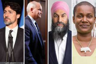 Federal leaders, from left, Justin Trudeau, Erin O’Toole, Jagmeet Singh and Annamie Paul, will debate Sept 8 and 9. 