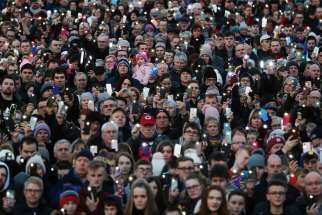 Pro-life supporters stage a silent demonstration Nov. 30, 2019, in Belfast, Northern Ireland. Abortion will become legal in Northern Ireland March 31.