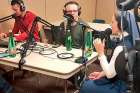 From left, Daniel Yaretz and Lance Rosen interview Sr. Helena Burns for The Coaster podcast out of Lethbridge, Alta.