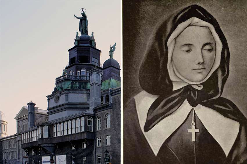 The Mother of God statue atop the Notre-Dame-de-bon-Secours chapel overlooks the Montreal harbour. The statue was built by St. Marguerite Bourgeoys, the founder of the Congregation of Notre Dame. 