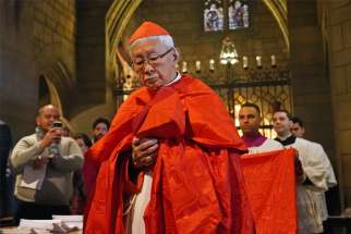 Cardinal Joseph Zen Ze-kiun, retired bishop of Hong Kong, processes prior to celebrating a pontifical high Mass Feb. 15, 2020, at St. Vincent Ferrer Church in New York City. Cardinal Zen, a trustee of a relief fund paying protesters&#039; legal bills, was detained by National Security Police May 11, 2022.