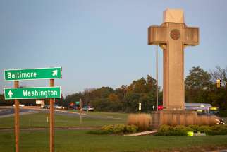 A cross-shaped monument, a landmark in Bladensburg, Md., constructed in 1925 as a memorial to 49 Prince George&#039;s County men lost in World War I, is pictured in this Oct. 19 photo.