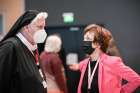 Bendictine Sister Philippa Rath and theologian Agnes Wuckelt, deputy federal president of the Catholic Women&#039;s Association of Germany, talk during a break at the third Synodal Assembly in Frankfurt Feb. 4, 2021.