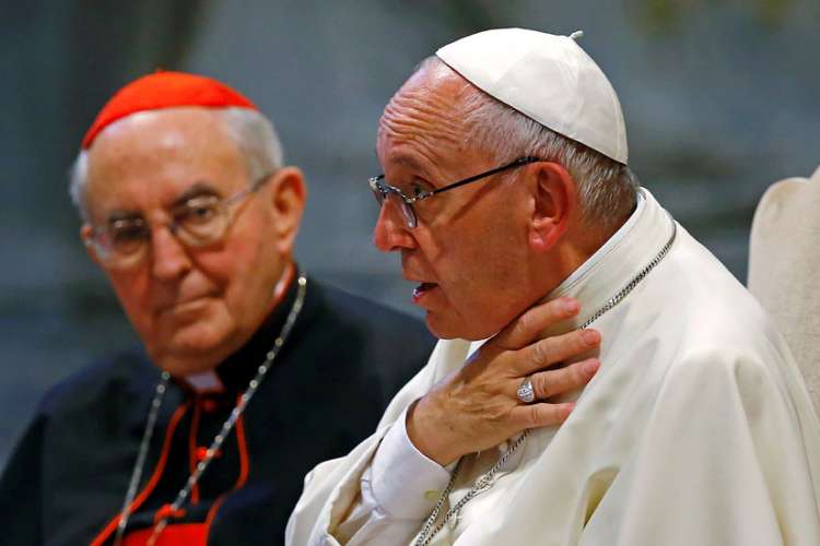 Pope Francis gestures as he speaks during the opening of the Diocese of Rome&#039;s annual pastoral conference at the Basilica of St. John Lateran in Rome June 16.