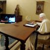 Pope Benedict XVI lights up one of the world&#039;s largest electronic Christmas trees in Gubbio, Italy, using an electronic tablet at the Vatican Dec. 7.