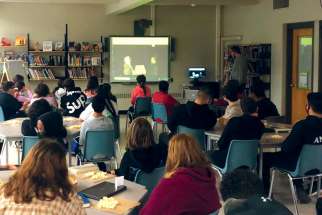 Students at Canadian Martyrs Catholic School in Mississauga, Ont., screen films entered in the regional film festival.