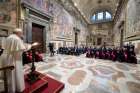 Pope Francis leads the opening of the 91st judicial year of the Vatican City state court during an audience in the Apostolic Palace at the Vatican Feb. 15, 2020. In mid-March Pope Francis updated the norms governing the Vatican City State judiciary system.