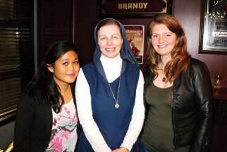Sr. Helena Burns (centre) with event organizers Sheena Devota (left) and Erin McDougall.