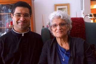 Fr. Hezuk Shroff converted from Zoroastrianism 22 years ago. He was ordained a priest six years ago. On the Easter Vigil, he will baptize his mother Vera Shroff.