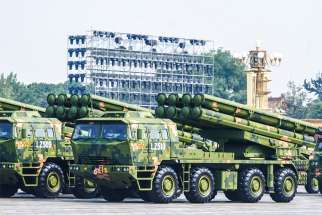 A Dongfeng-41 intercontinental strategic nuclear missiles group formation.