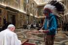 Elder Fred Kelly, a spiritual adviser to the First Nations&#039; delegation, prays for Pope Francis during a meeting with Indigenous elders, knowledge keepers, abuse survivors and youth from Canada and representatives of Canada&#039;s Catholic bishops at the Vatican in this April 1, 2022, file photo.