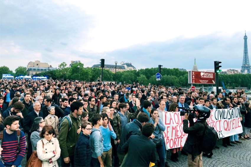 People participate in a march in Paris May 20, 2019, to support maintaining nutrition for quadriplegic Vincent Lambert, in this picture obtained from social media. In a May 21 statement, two Vatican officials added support for keeping Lambert alive, saying withdrawal of nutrition and hydration is a &quot;serious violation&quot; of a person&#039;s dignity.