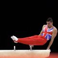 Louis Smith of Britain performs on the pommel horse at an international gymnastics event in London Jan. 12.