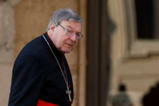 Australian Cardinal George Pell is pictured during the extraordinary Synod of Bishops on the family at the Vatican in this Oct. 6, 2014, file photo. The Spectator, a British magazine, published an article they said was submitted by Cardinal Pell shortly before he died criticizing the current synod on synodality as a &quot;catastrophe.&quot;