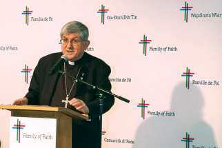 Cardinal Thomas Collins speaks at the May launch of the Family of Faith campaign, which has surpassed $40 million in donations to date.