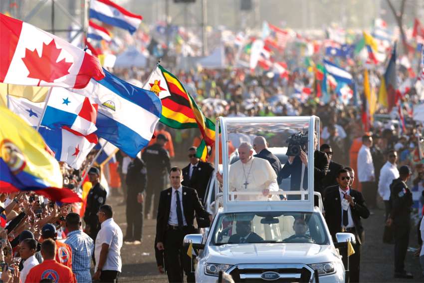 Pope Francis greets the crowd before celebrating Mass for World Youth Day pilgrims in Panama City in January 2019. Sociologists contend churches need to be actively working with millennials to give them the tools for good decision-making.