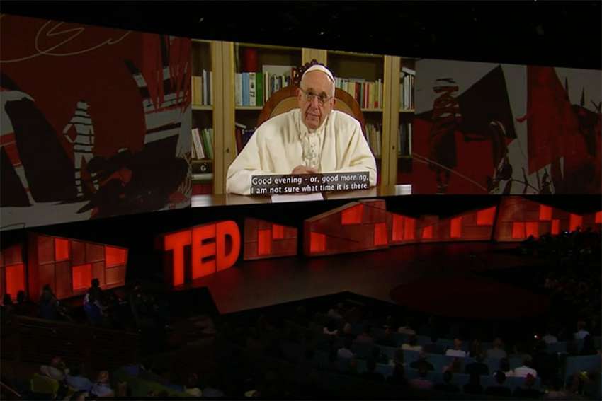 Pope Francis addresses the 2017 TED Conference in Vancouver via video April 25.