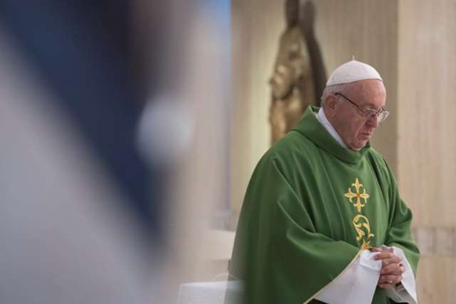 Pope Francis celebrates Mass at Casa Santa Marta.