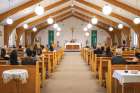 Catholic Missions In Canada president Fr. David Reilander preaches at Our Lady Queen of Peace Parish in Happy Valley-Goose Bay, NL. CMIC granted $75,000 to help rebuild the parish centre roof in 2022.