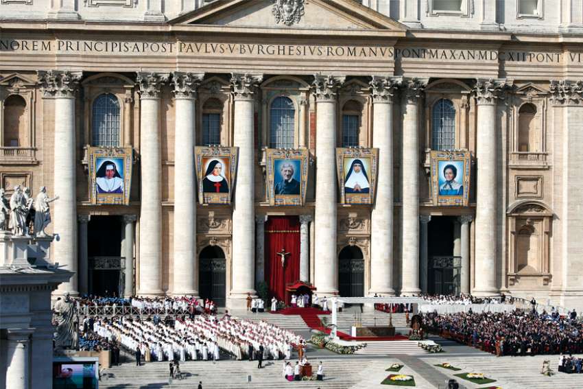 Pope Francis celebrates the canonization Mass for five new saints in St. Peter’s Square at the Vatican Oct. 13.
